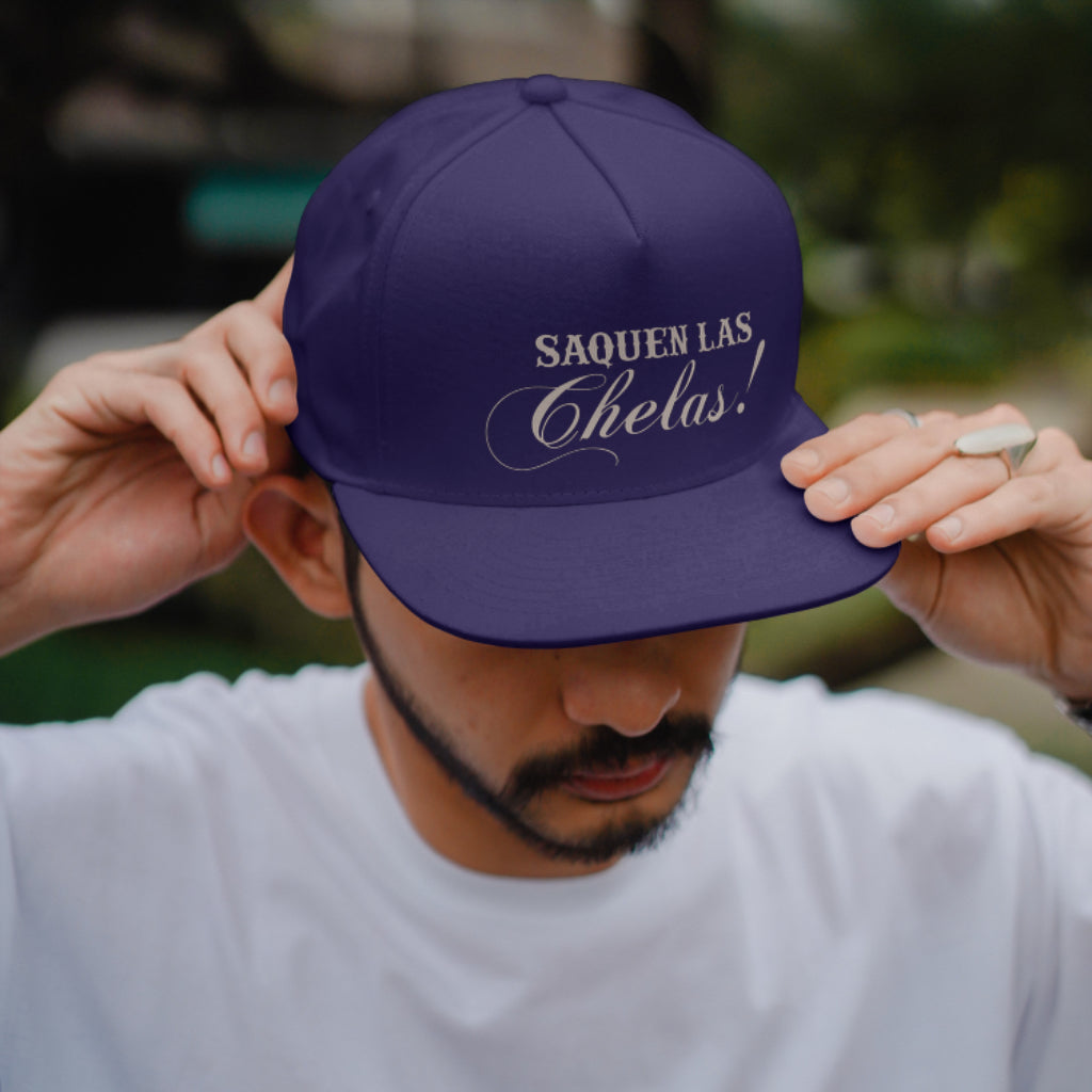 Stylish Flat Bill Snapback Cap - 'Saquen Las Chelas!' Embroidered Design