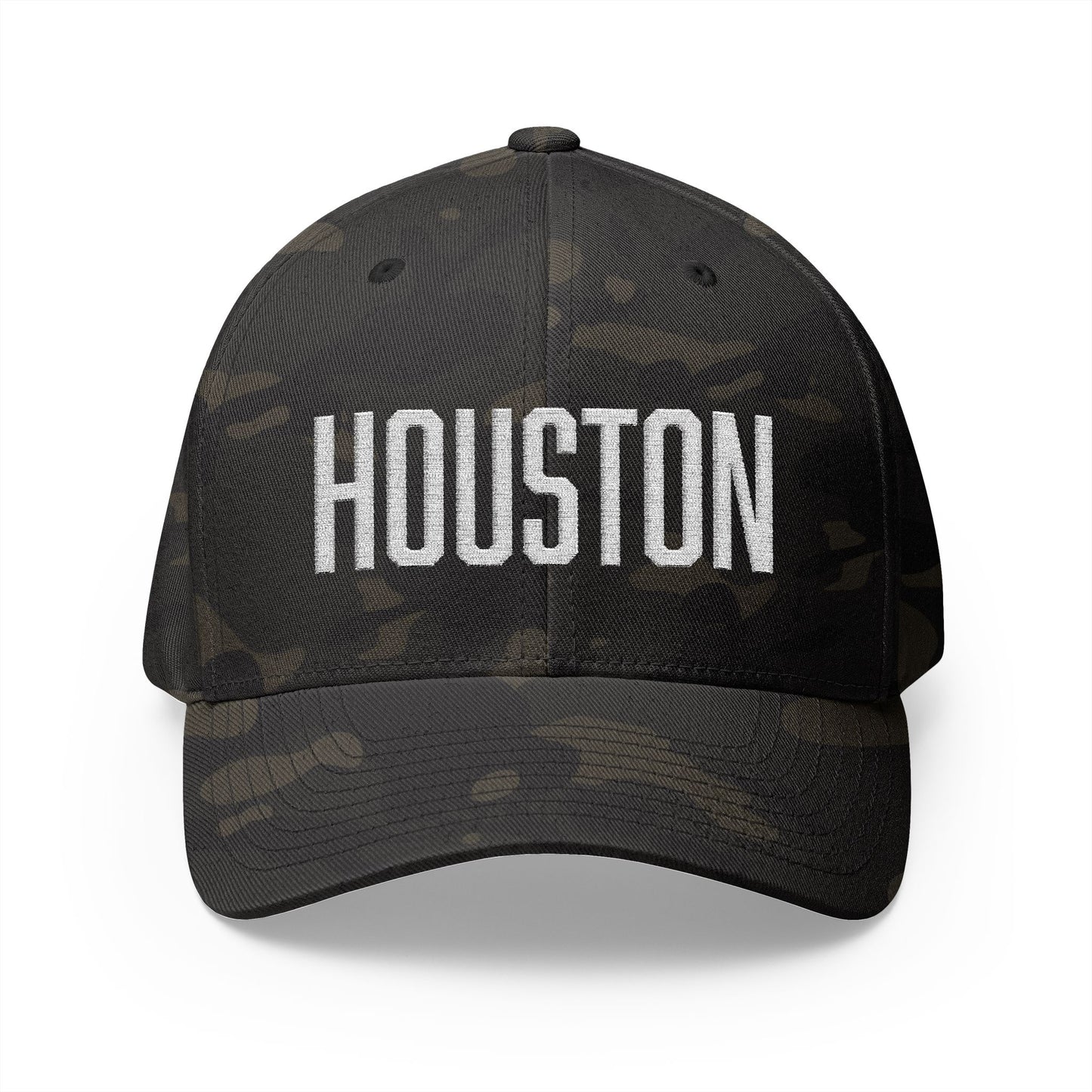 Houston Embroidered Camo Cap — Structured Closed-Back Baseball Hat