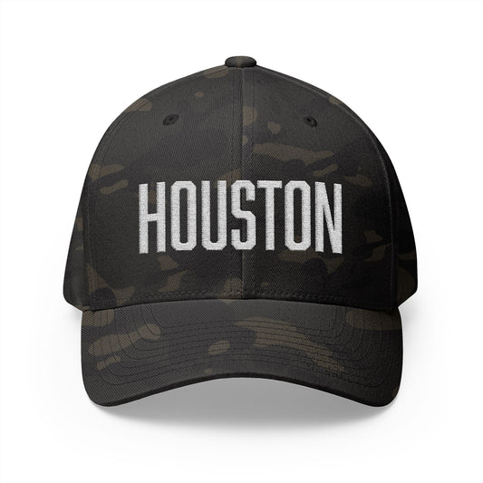 Houston Embroidered Camo Cap — Structured Closed-Back Baseball Hat