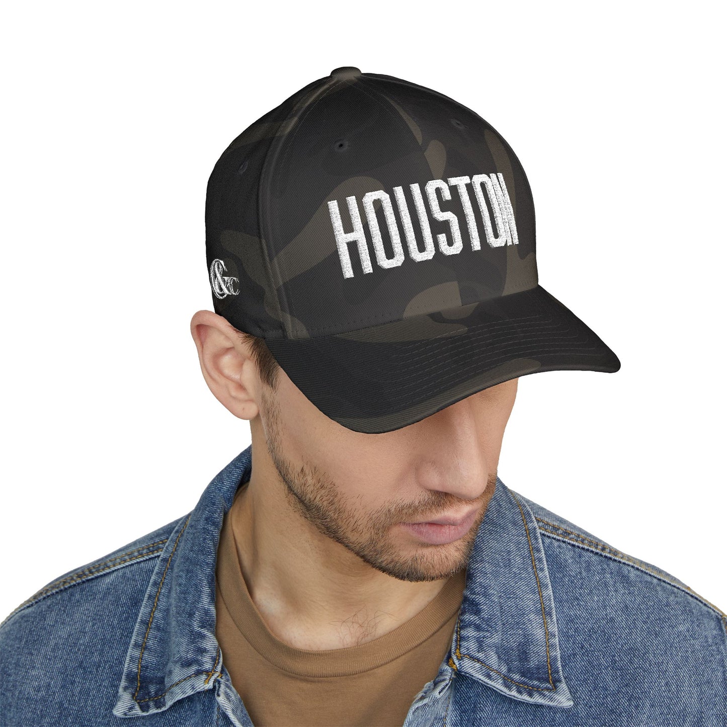 Houston Embroidered Camo Cap — Structured Closed-Back Baseball Hat